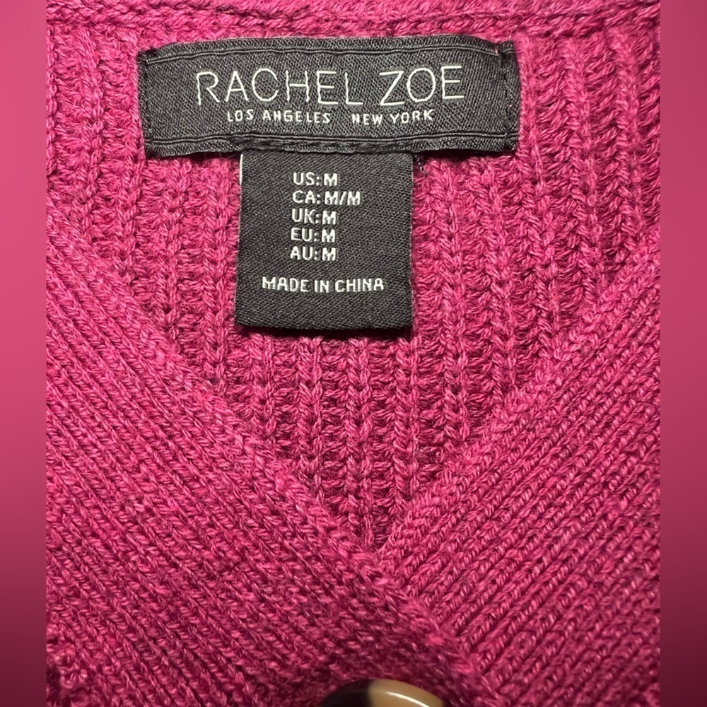 Rachel Zoe Drop Sleeve Half Button V-neck Step Hem Sweater Size Medium - Picture 3 of 4